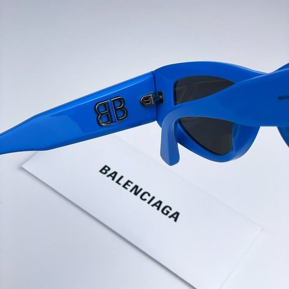 🔥 Balenciaga BB0243S 004 Sunglasses Blue Grey Cat Eye Unisex - Picture 10 of 12